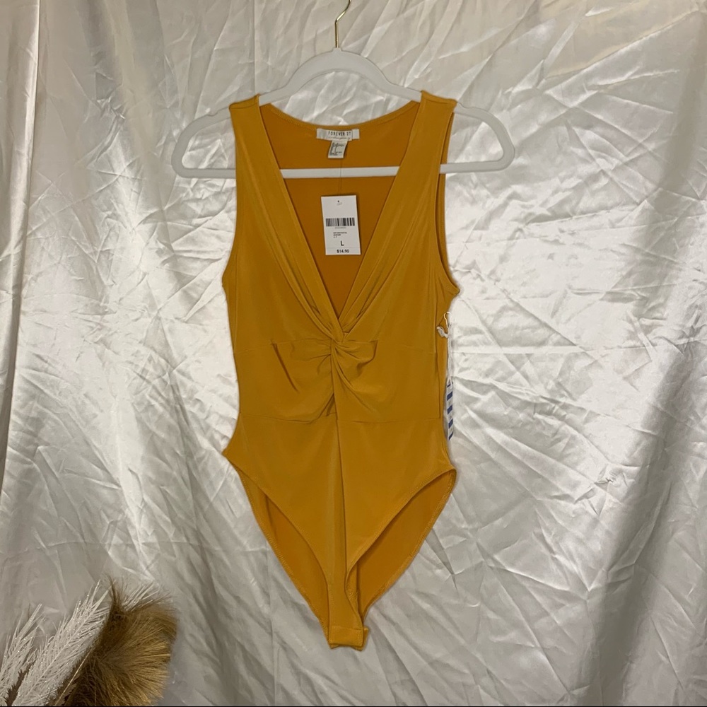 Mustard yellow knot bodysuit